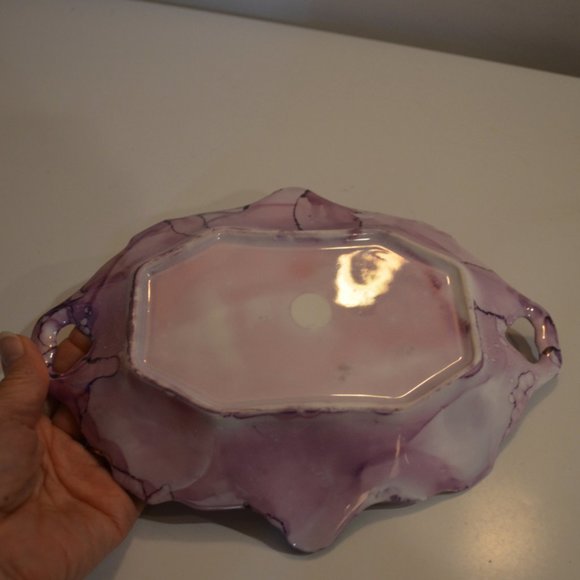 Unknown Decor Dish Oval Porcelain Purple Gold Stain approx. 9' x 7' - Picture 2 of 4